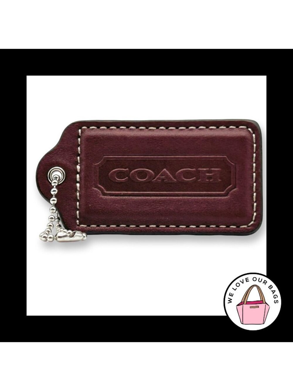 COACH HANGTAG 3" Burgundy Dark Red Bag Charm Keychain Fob Smooth Leather X-Large